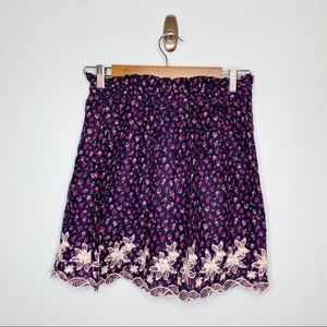 Francesca’s Blue Rain Navy Floral Lace Skirt